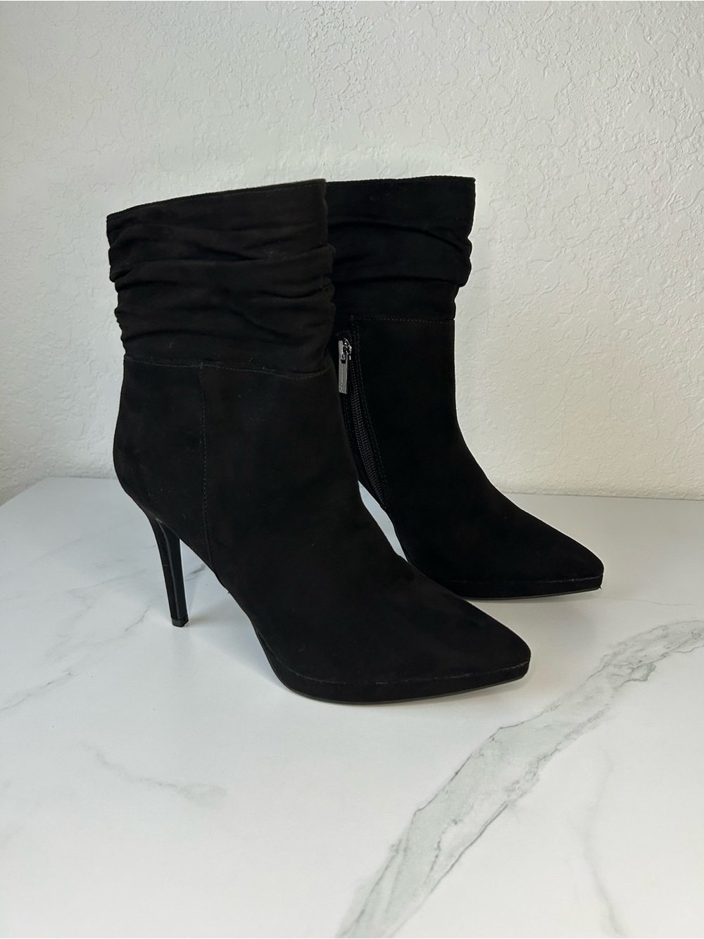 Jessica Simpson Black Suede Pointed-Toe Stiletto Mid-Calf Boots